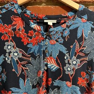 J.Jill women's 1/4 button short sleeve long‎ maxi floral dress size 1x stretchy